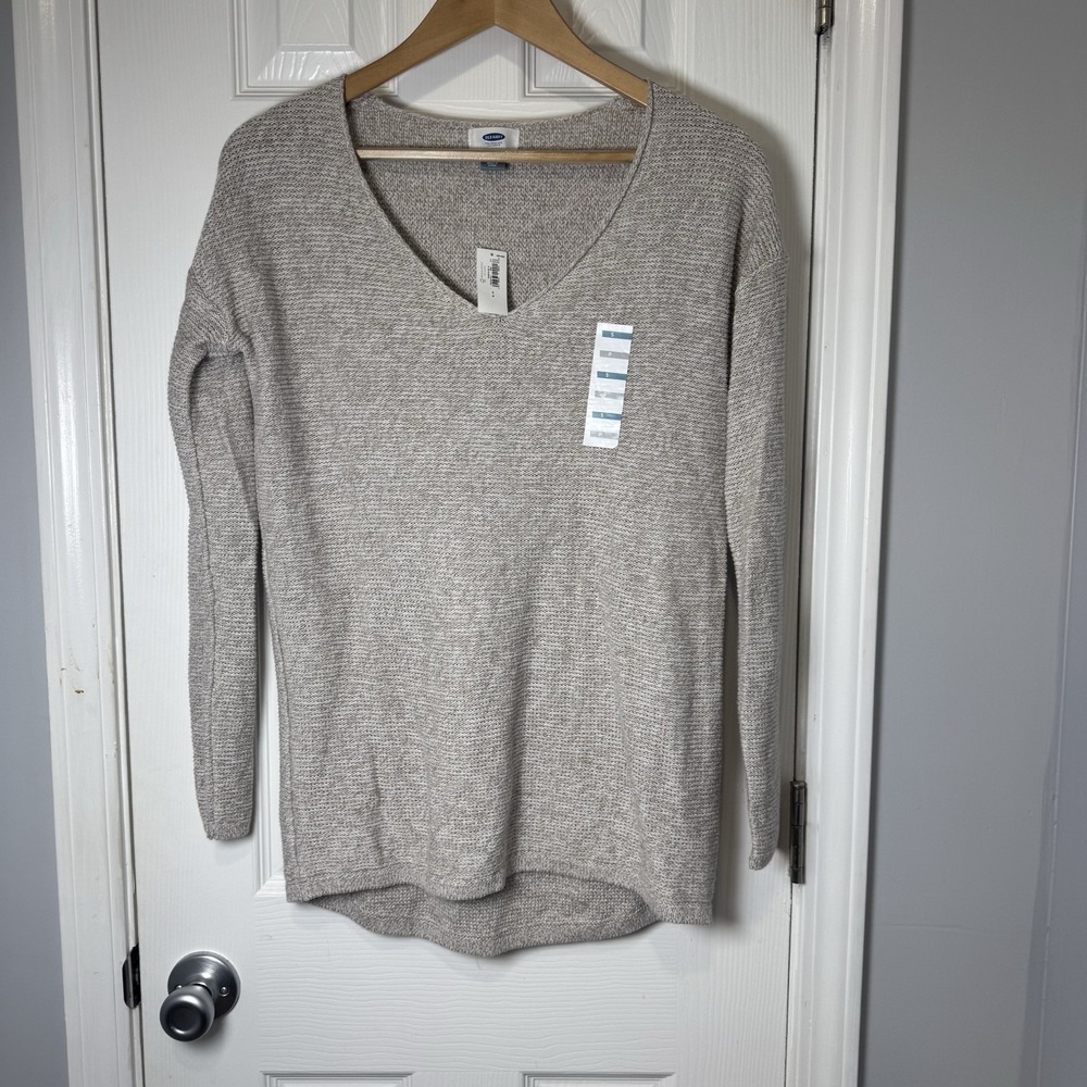 Y2K Old Navy Womens marled Tan V-Neck 3/4 Sleeve Pullover Sweater Small S NWT